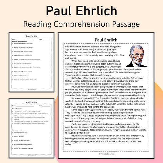 Paul Ehrlich | Reading Comprehension Passage Printable Activity