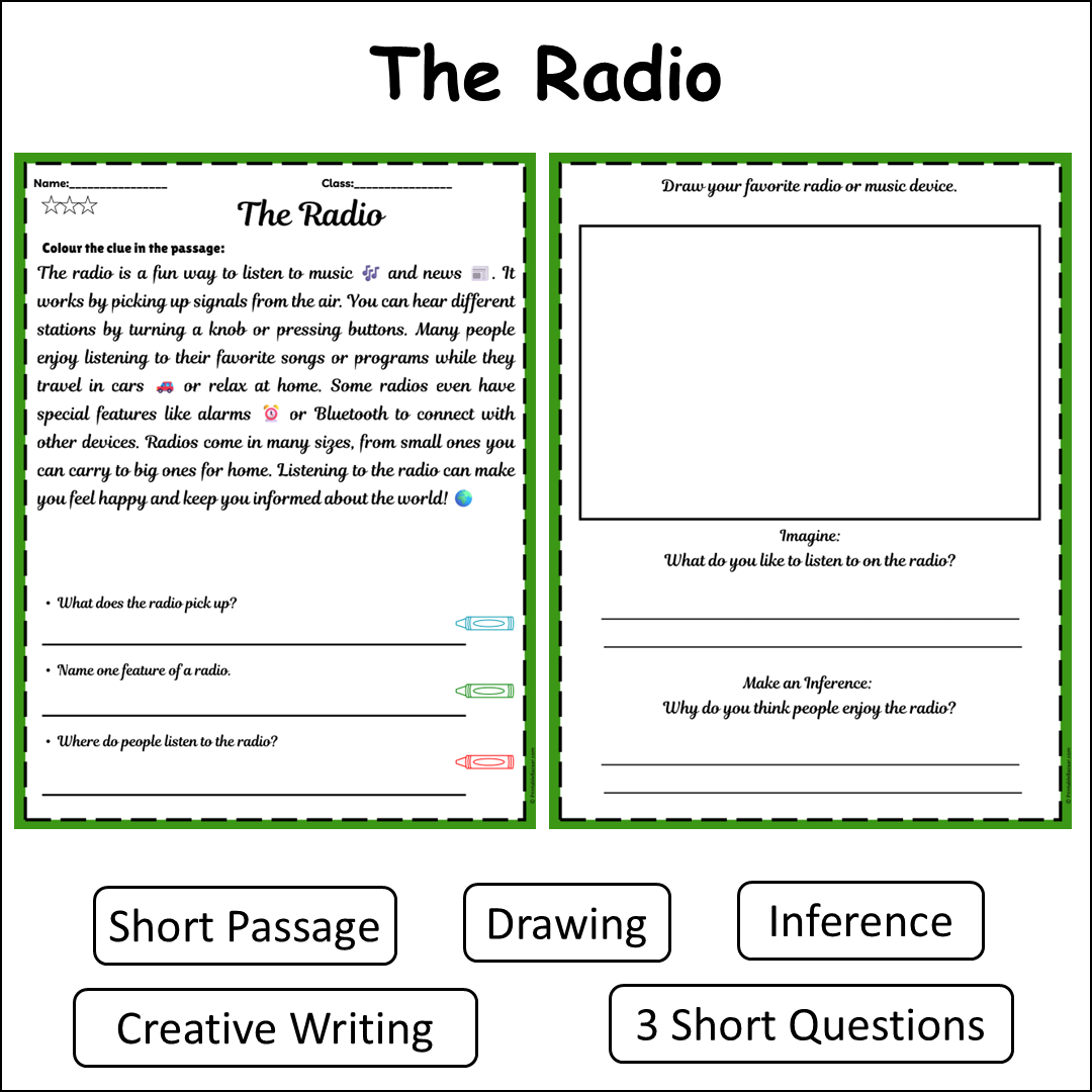 The Radio | Short Reading Comprehension Creative Worksheet