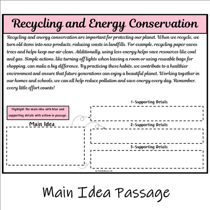 Recycling and Energy Conservation | Main Idea and Supporting Details Reading Passage and Questions