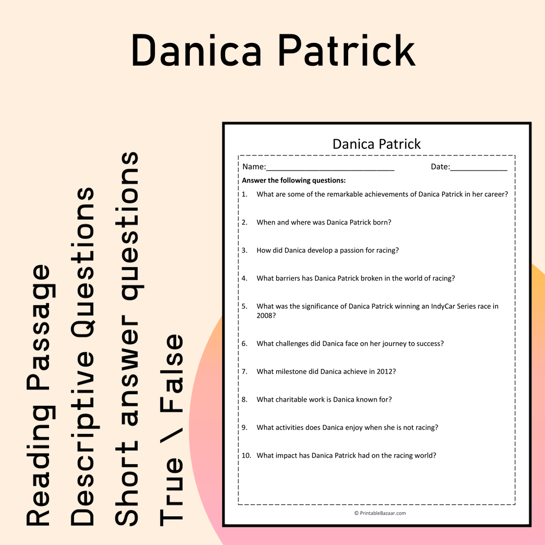 Danica Patrick | Reading Comprehension Passage Printable Activity