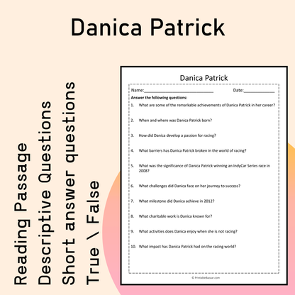 Danica Patrick | Reading Comprehension Passage Printable Activity