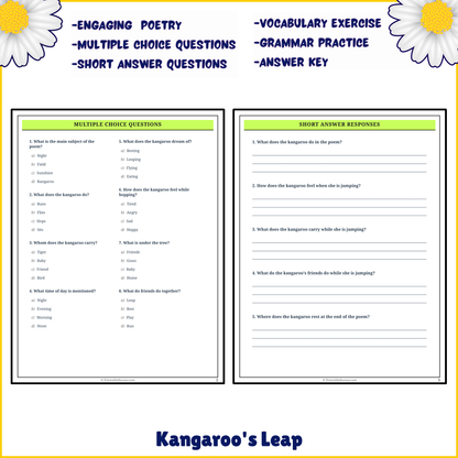 Kangaroo's Leap | Poem Grammar Worksheet Printable Activity
