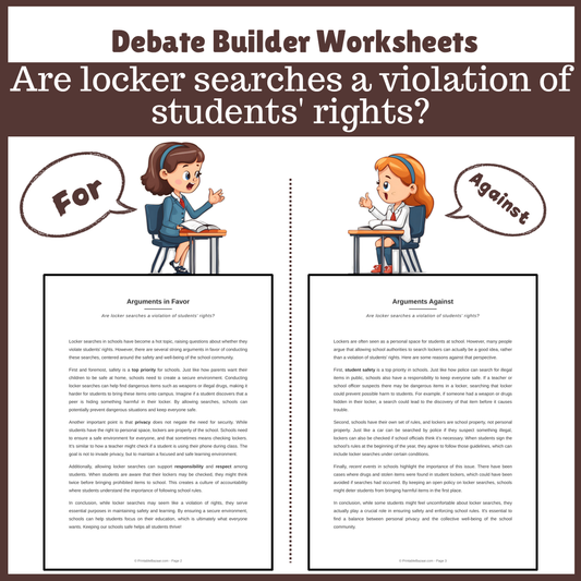 Are locker searches a violation of students' rights? | Favour and Against Worksheet Printable Activity