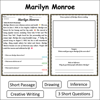 Marilyn Monroe | Short Reading Comprehension Creative Worksheet