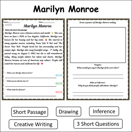 Marilyn Monroe | Short Reading Comprehension Creative Worksheet