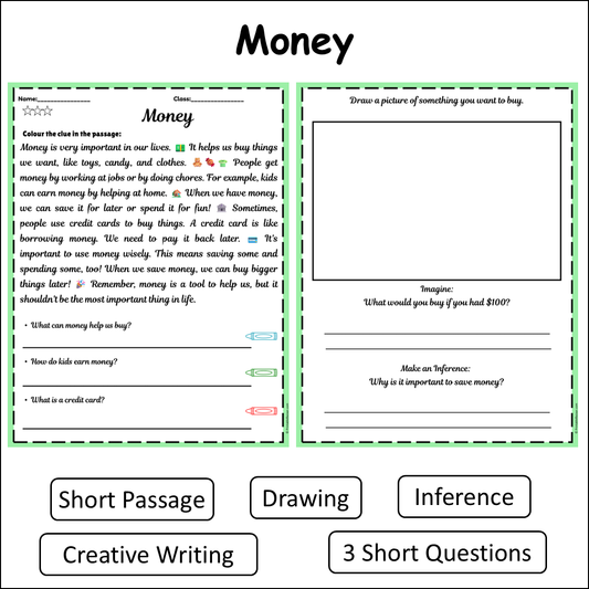 Money | Short Reading Comprehension Creative Worksheet