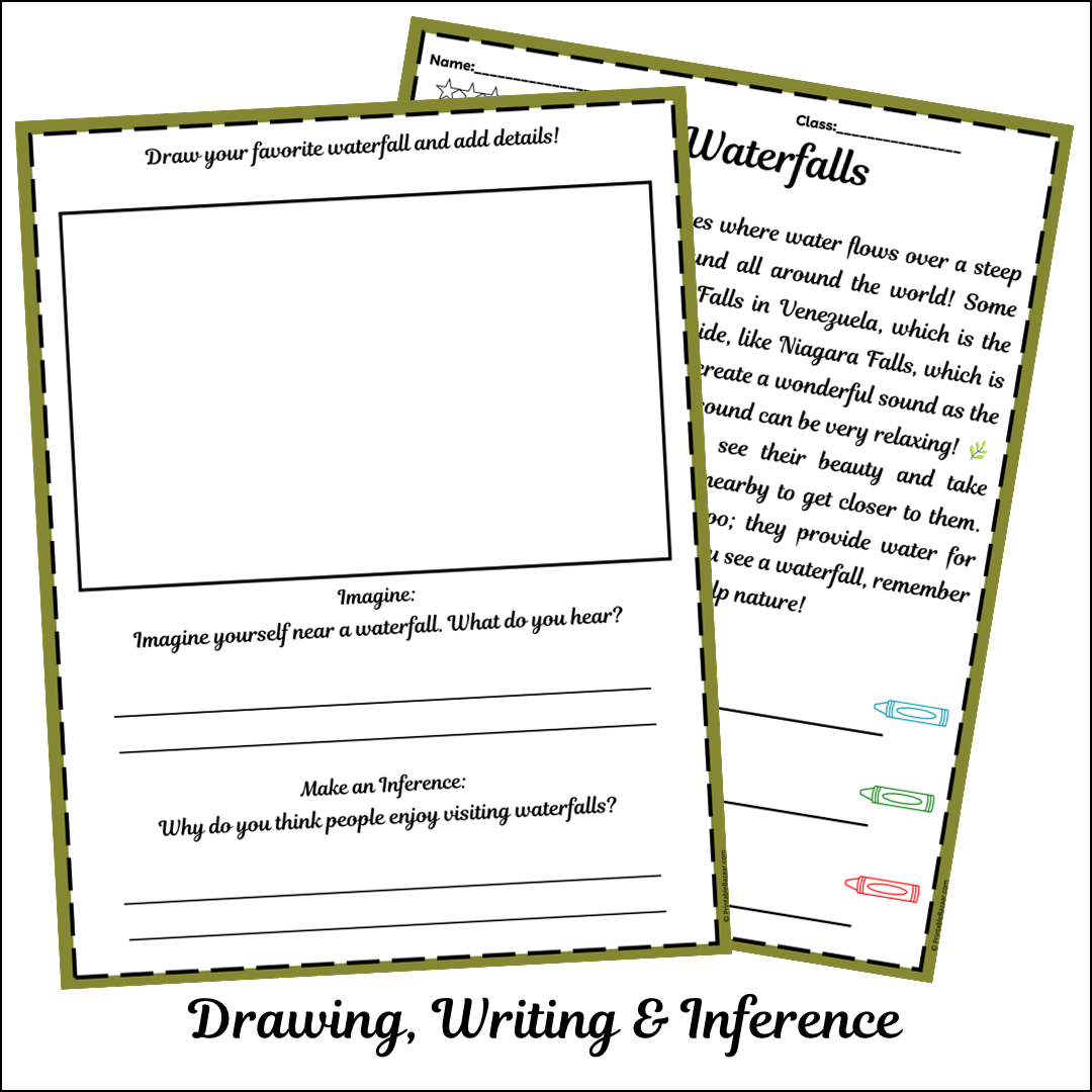 Waterfalls | Short Reading Comprehension Creative Worksheet