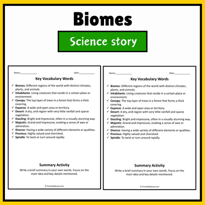 Biomes | Science Story Reading Comprehension Activity