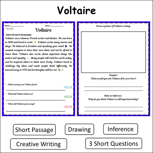 Voltaire | Short Reading Comprehension Creative Worksheet