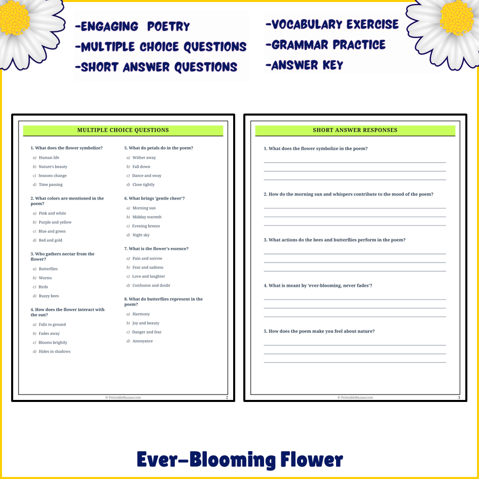 Ever-Blooming Flower | Poem Grammar Worksheet Printable Activity