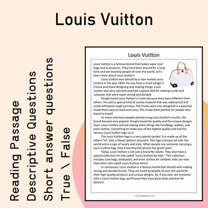 Louis Vuitton | Reading Comprehension Passage Printable Activity