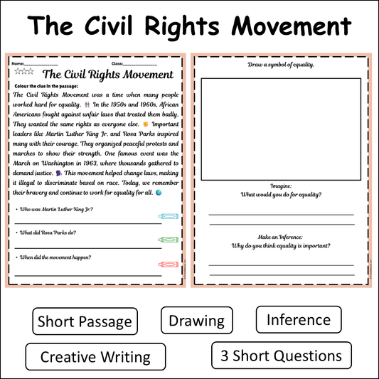 The Civil Rights Movement | Short Reading Comprehension Creative Worksheet