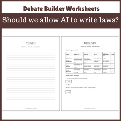 Should we allow AI to write laws? | Favour and Against Worksheet Printable Activity