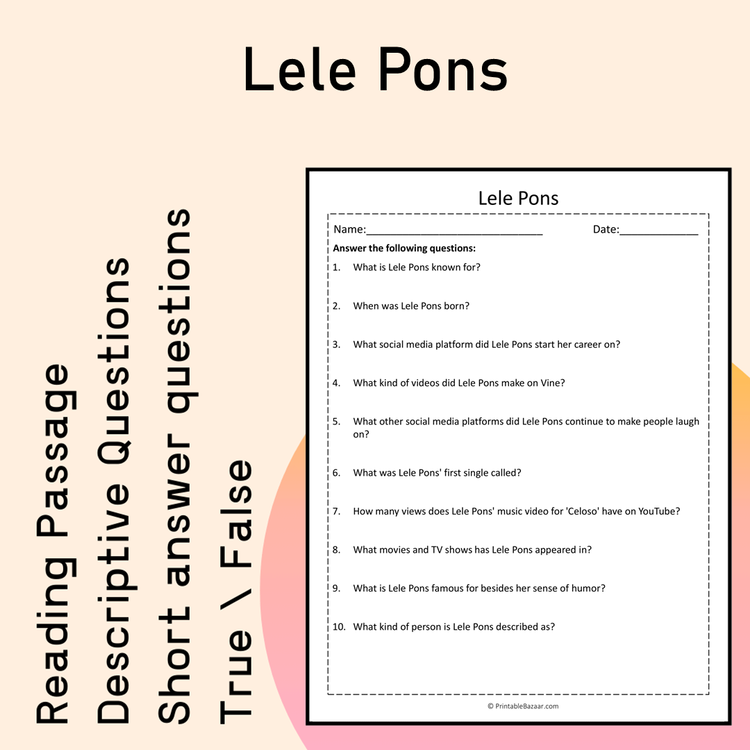 Lele Pons | Reading Comprehension Passage Printable Activity