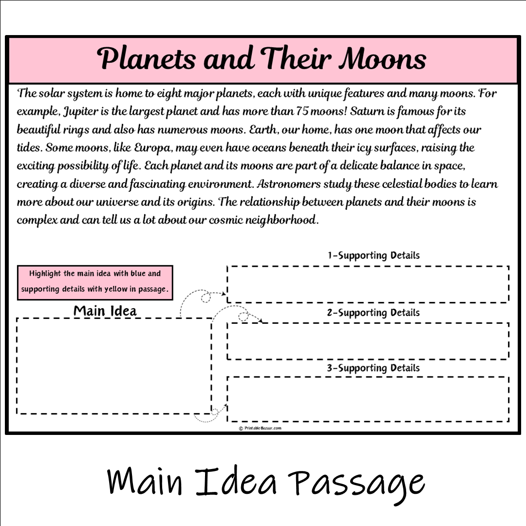 Planets and Their Moons | Main Idea and Supporting Details Reading Passage and Questions