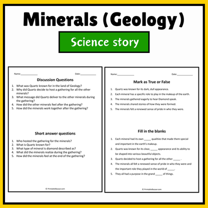 Minerals (Geology) | Science Story Reading Comprehension Activity