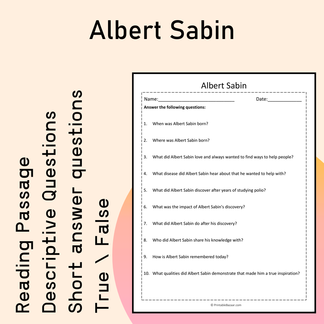 Albert Sabin | Reading Comprehension Passage Printable Activity