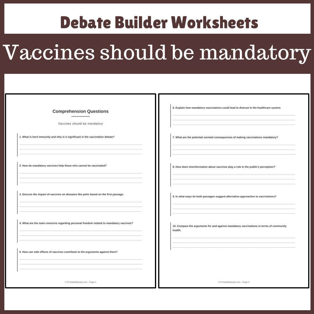 Vaccines should be mandatory | Favour and Against Worksheet Printable Activity