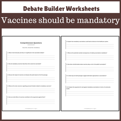 Vaccines should be mandatory | Favour and Against Worksheet Printable Activity