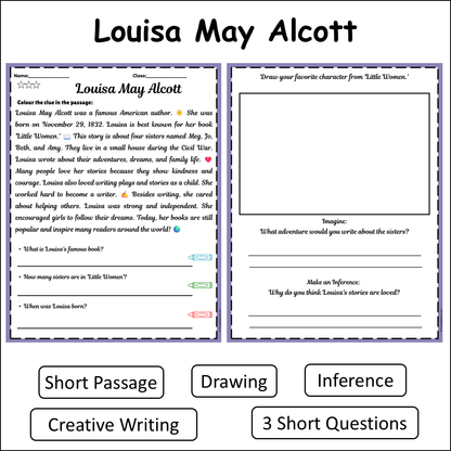 Louisa May Alcott | Short Reading Comprehension Creative Worksheet