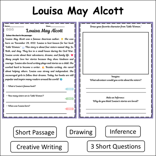Louisa May Alcott | Short Reading Comprehension Creative Worksheet