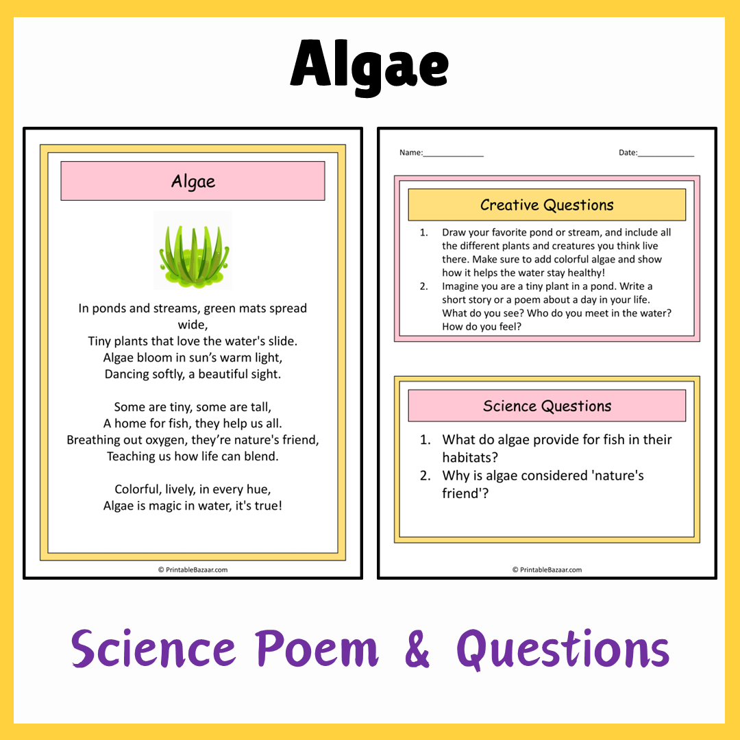 Algae | Science Poem Reading Comprehension Activity