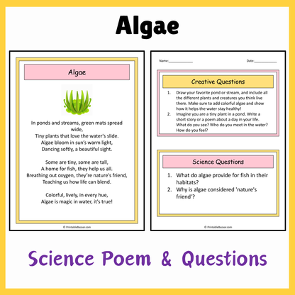 Algae | Science Poem Reading Comprehension Activity