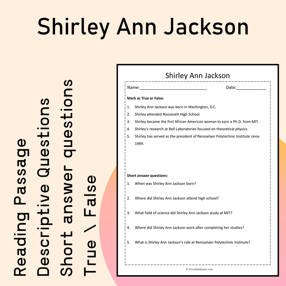 Shirley Ann Jackson | Reading Comprehension Passage Printable Activity