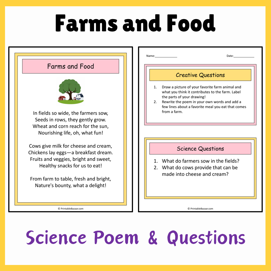 Farms and Food | Science Poem Reading Comprehension Activity