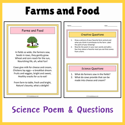 Farms and Food | Science Poem Reading Comprehension Activity