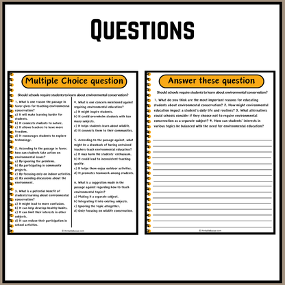 Should schools require students to learn about environmental conservation? | Debate Case Study Worksheet