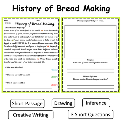 History of Bread Making | Short Reading Comprehension Creative Worksheet