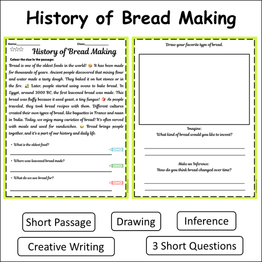 History of Bread Making | Short Reading Comprehension Creative Worksheet