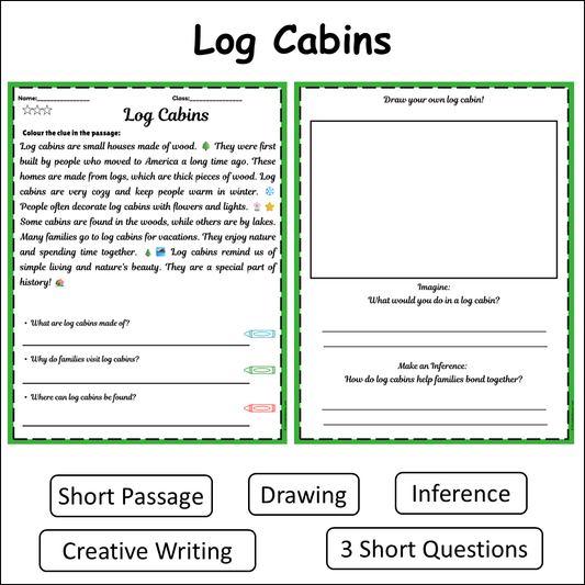 Log Cabins | Short Reading Comprehension Creative Worksheet