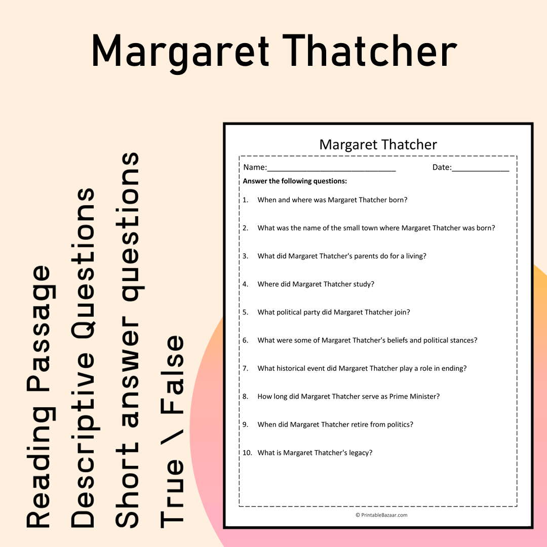 Margaret Thatcher | Reading Comprehension Passage Printable Activity