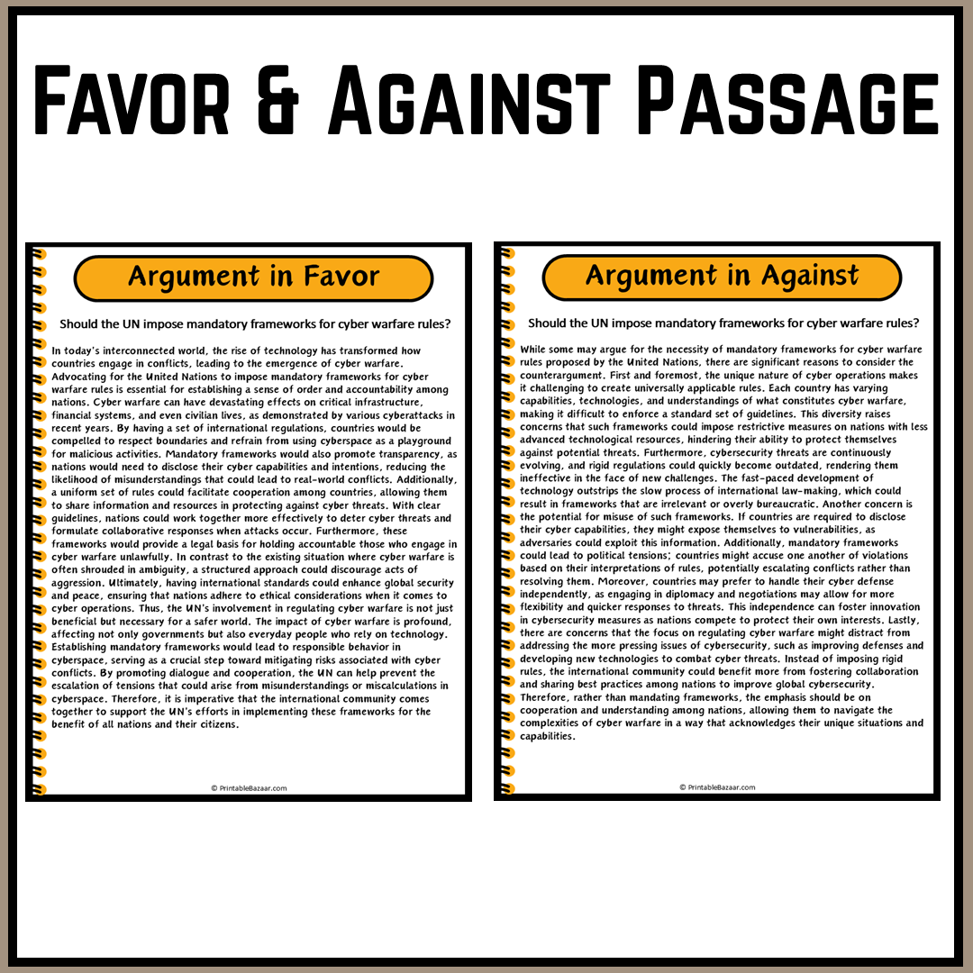 Should the UN impose mandatory frameworks for cyber warfare rules? | Debate Case Study Worksheet