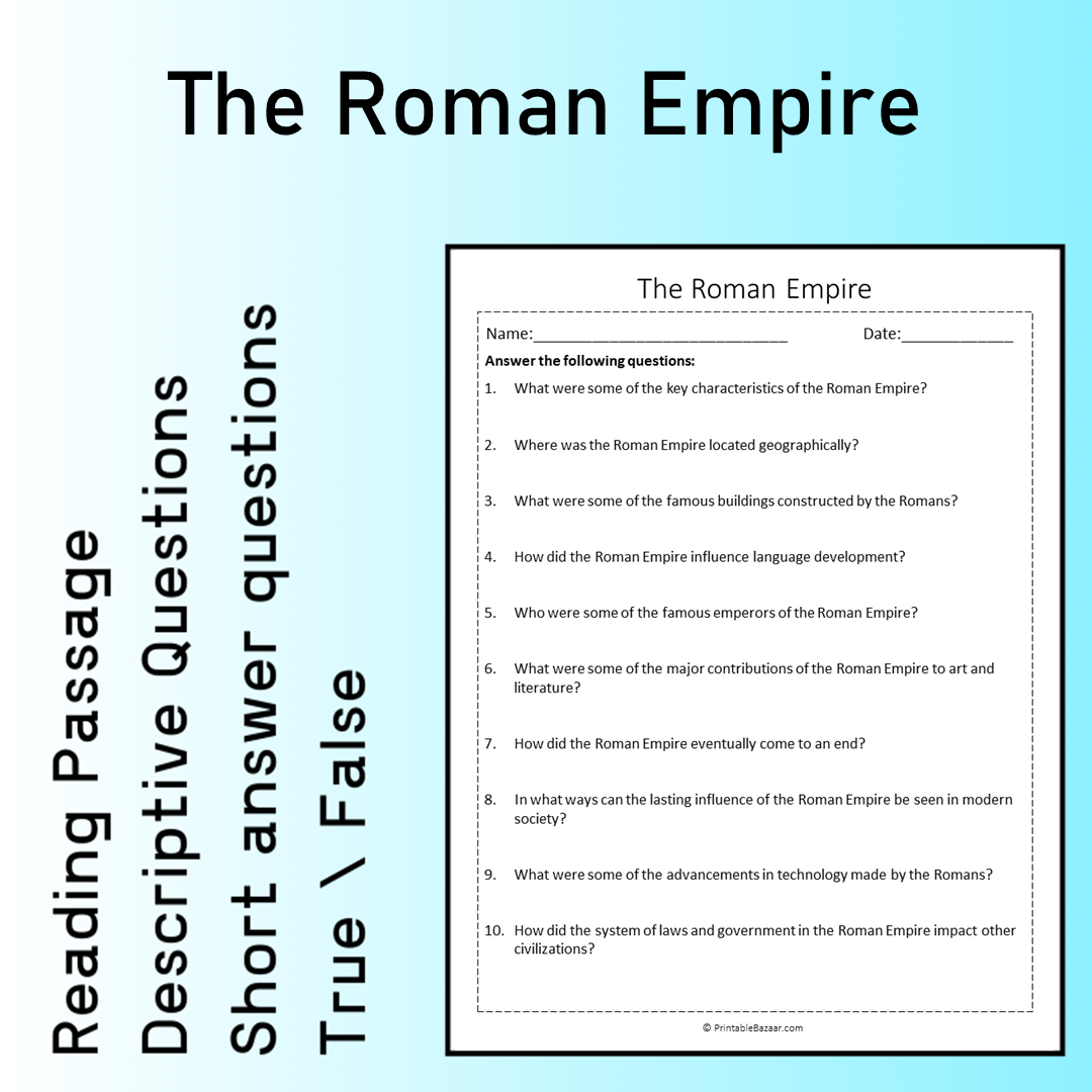 The Roman Empire | Reading Comprehension Passage Printable Worksheet