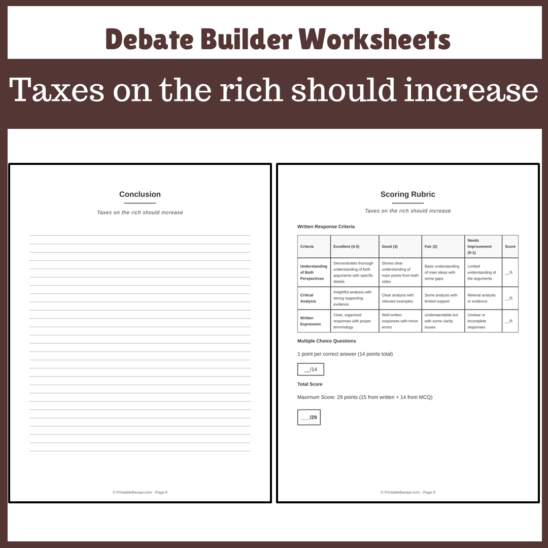 Taxes on the rich should increase | Favour and Against Worksheet Printable Activity