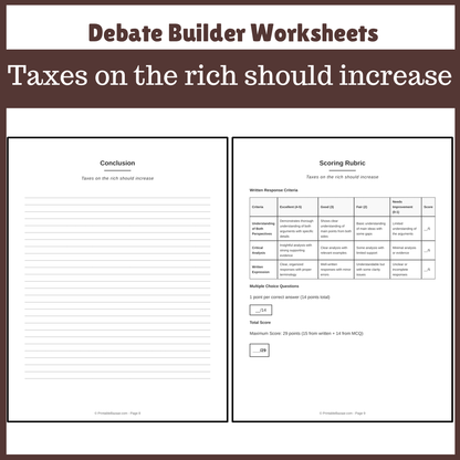 Taxes on the rich should increase | Favour and Against Worksheet Printable Activity