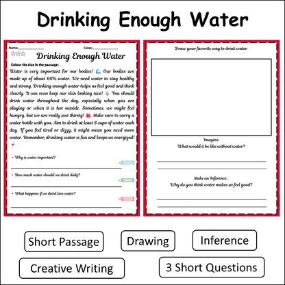 Drinking Enough Water | Short Reading Comprehension Creative Worksheet
