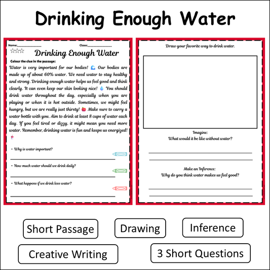 Drinking Enough Water | Short Reading Comprehension Creative Worksheet