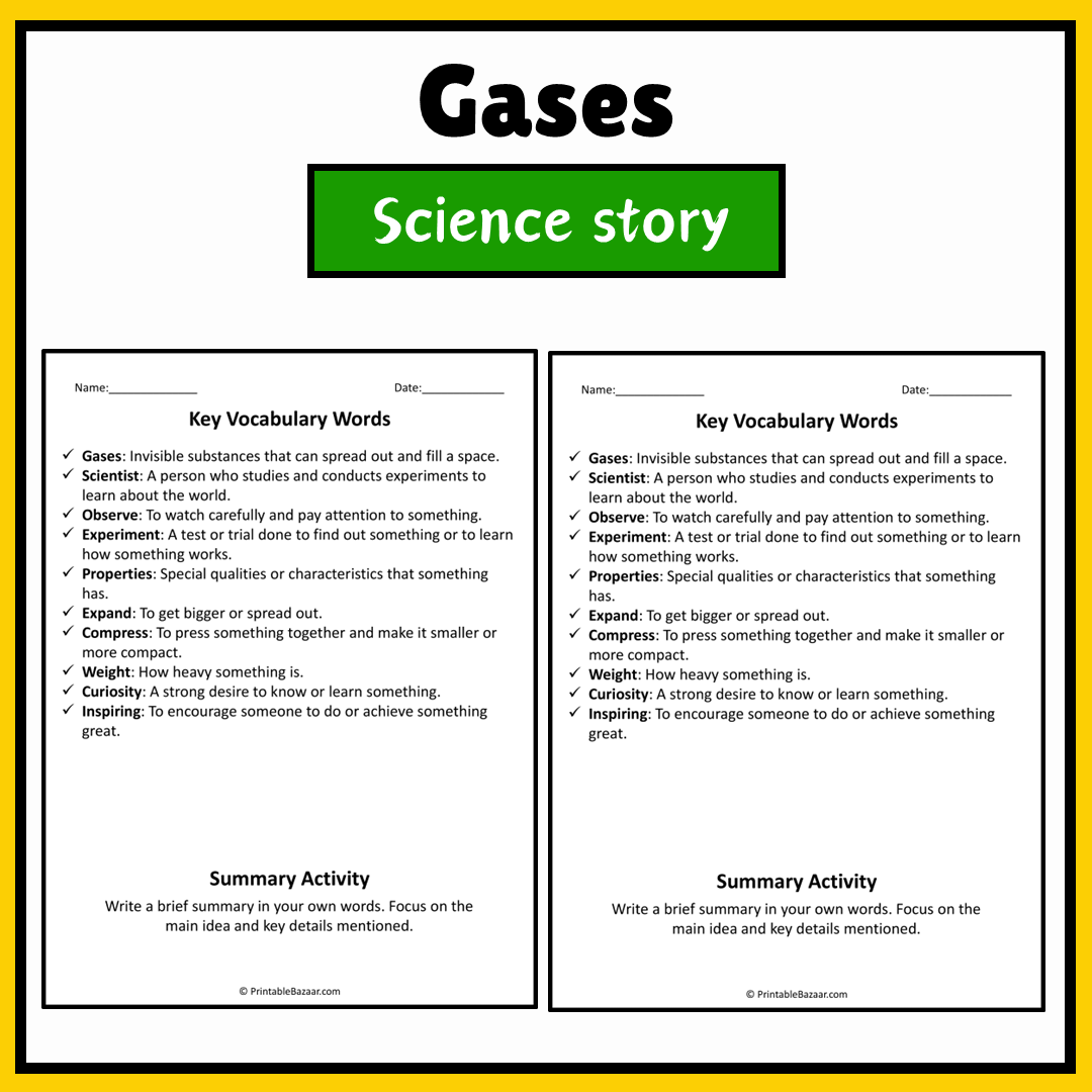 Gases | Science Story Reading Comprehension Activity