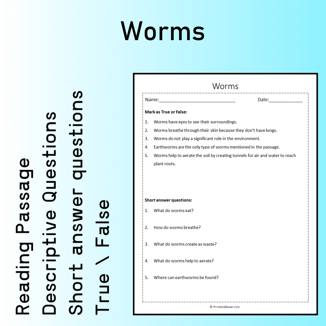 Worms | Reading Comprehension Passage Printable Worksheet