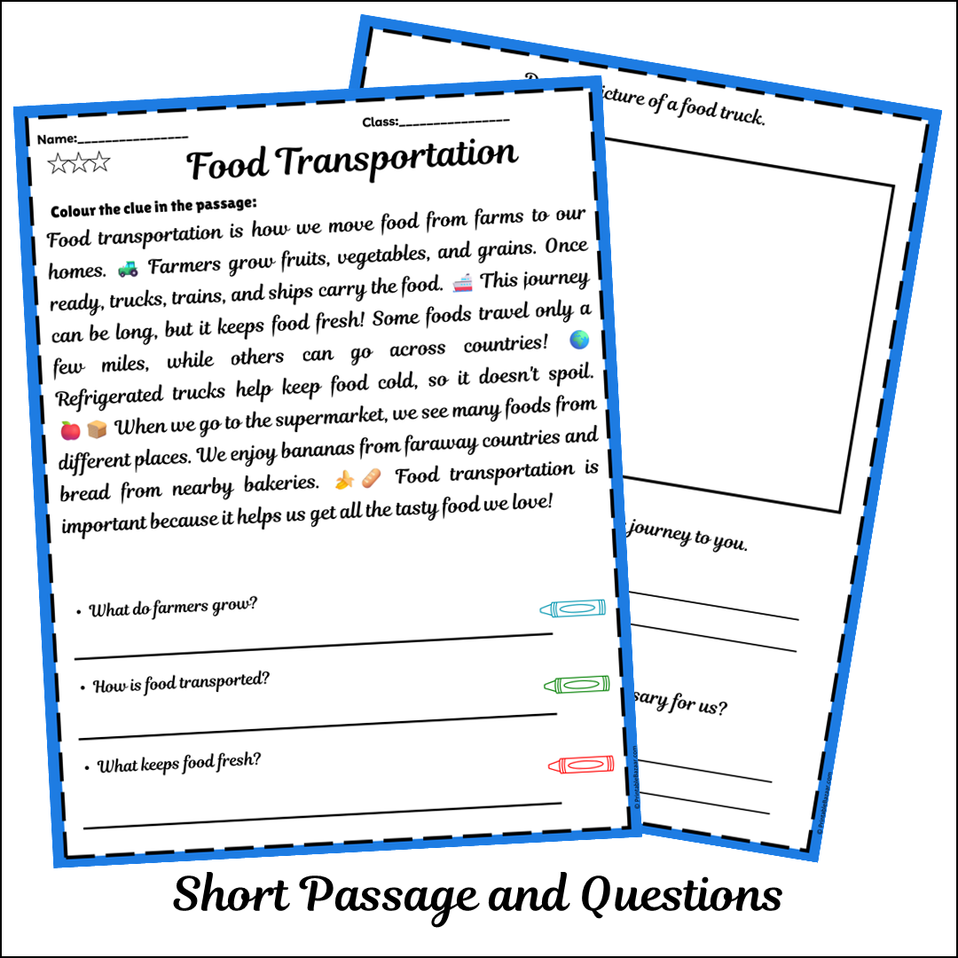 Food Transportation | Short Reading Comprehension Creative Worksheet