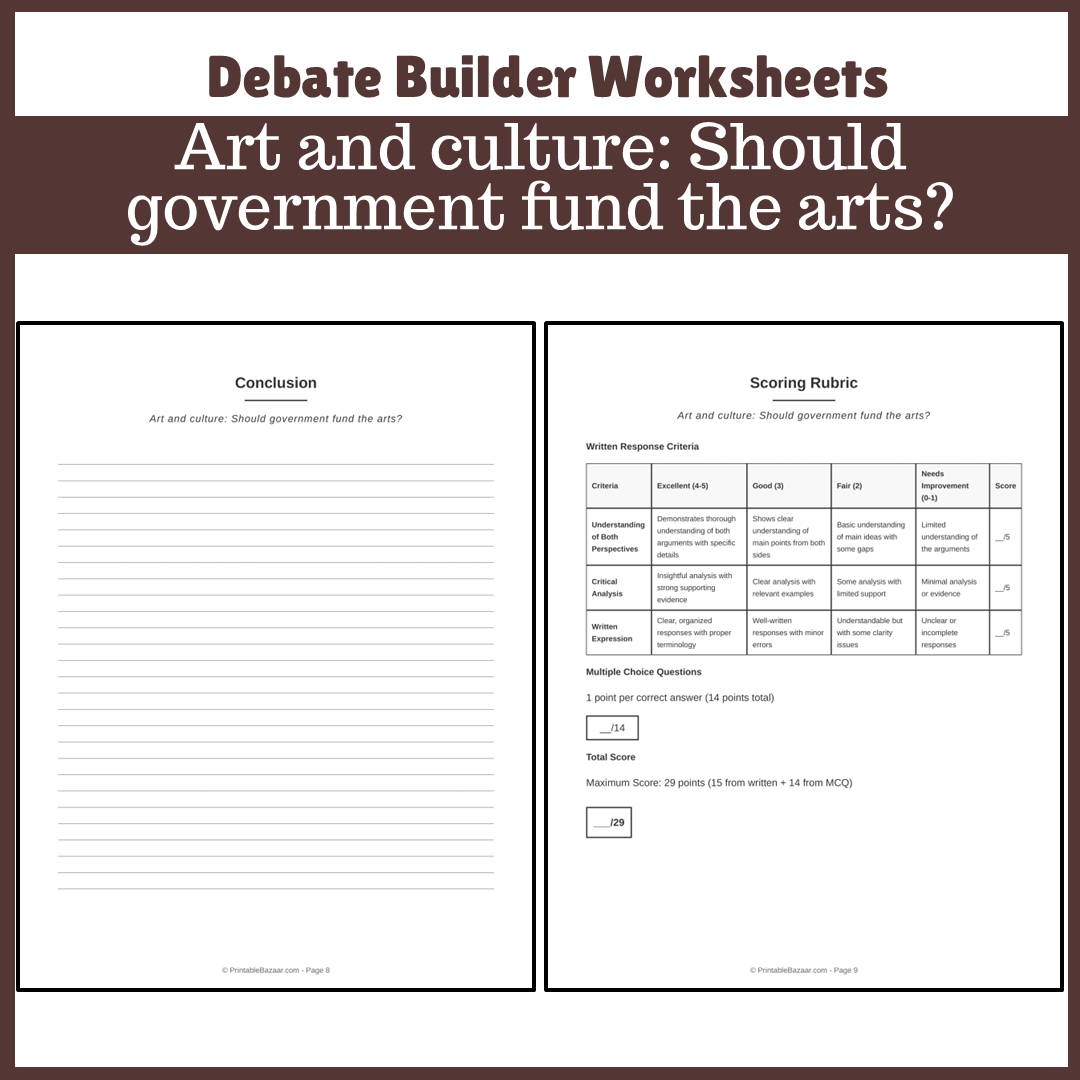 Art and culture: Should government fund the arts? | Favour and Against Worksheet Printable Activity