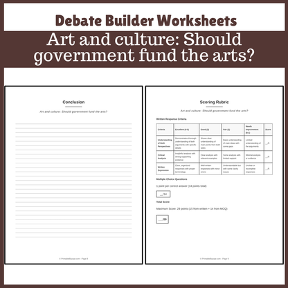 Art and culture: Should government fund the arts? | Favour and Against Worksheet Printable Activity