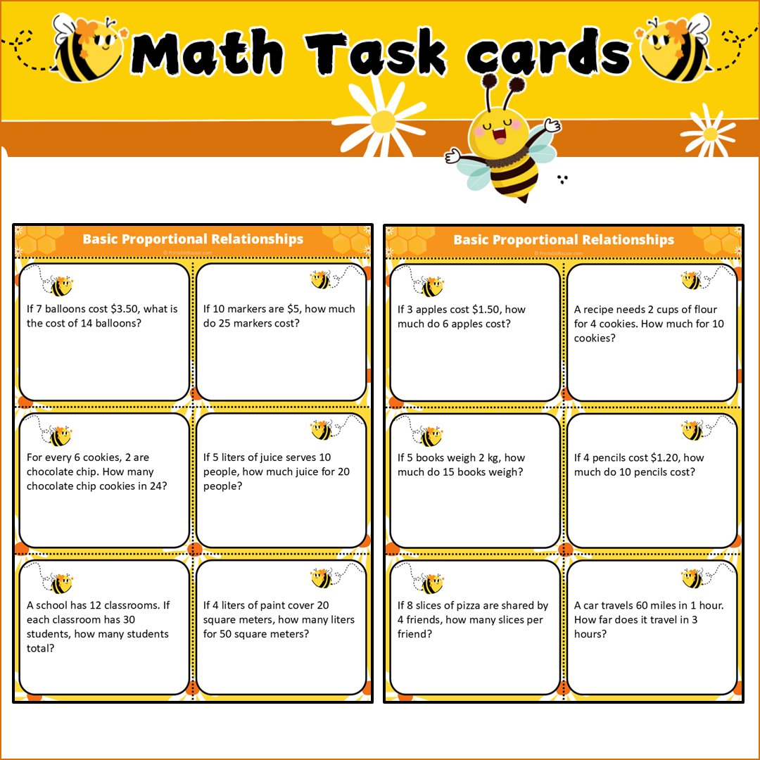 Basic Proportional Relationships | Math Task Cards