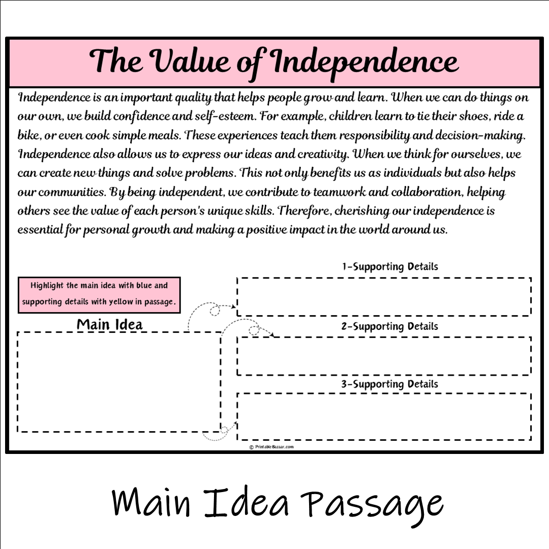 The Value of Independence | Main Idea and Supporting Details Reading Passage and Questions