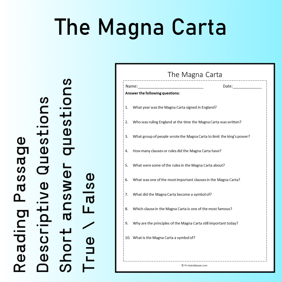 The Magna Carta | Reading Comprehension Passage Printable Worksheet