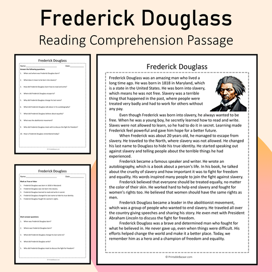 Frederick Douglass | Reading Comprehension Passage Printable Activity